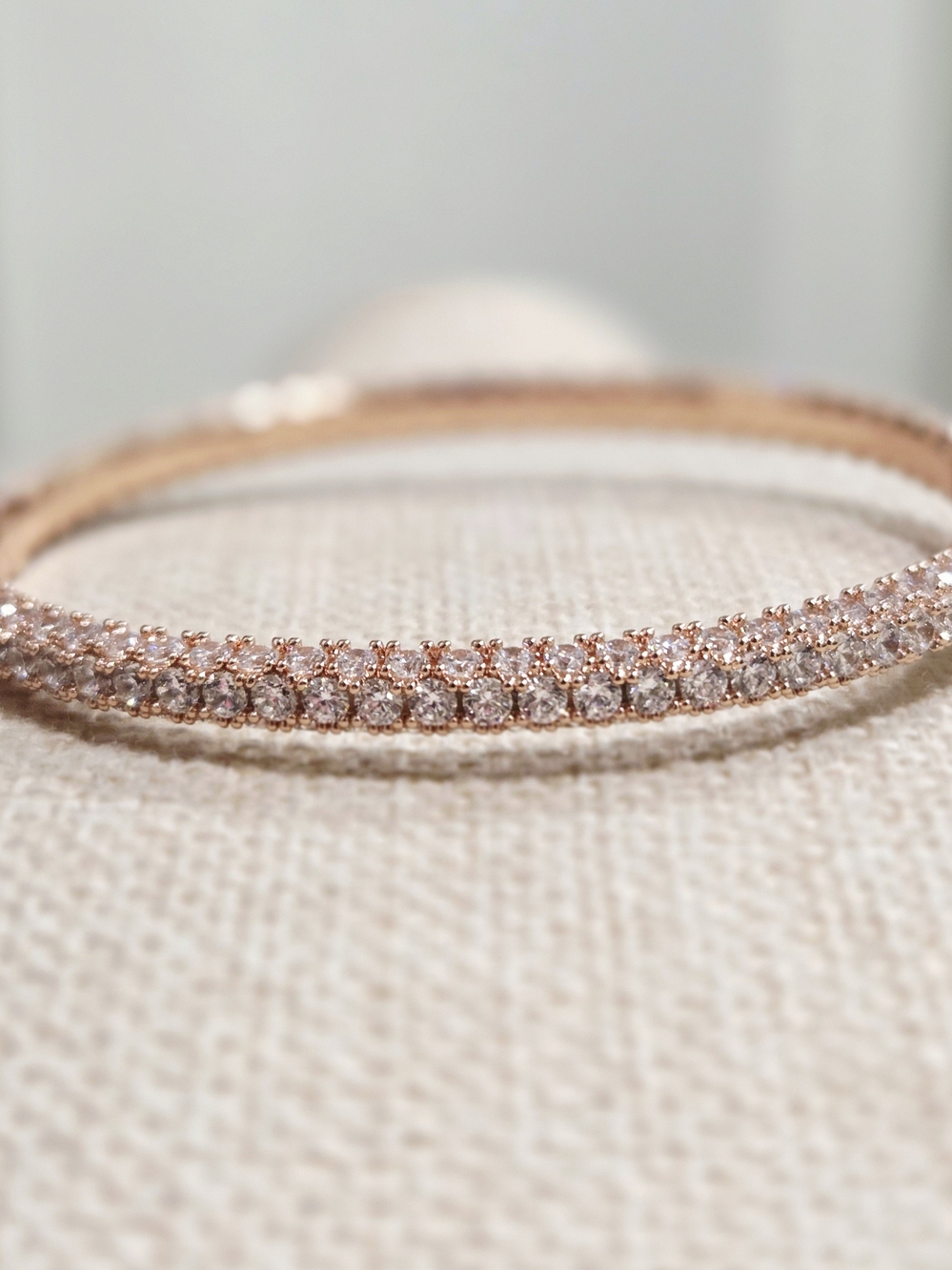 Rose Gold Pave Tennis Bangle Bracelet with Clear Stones